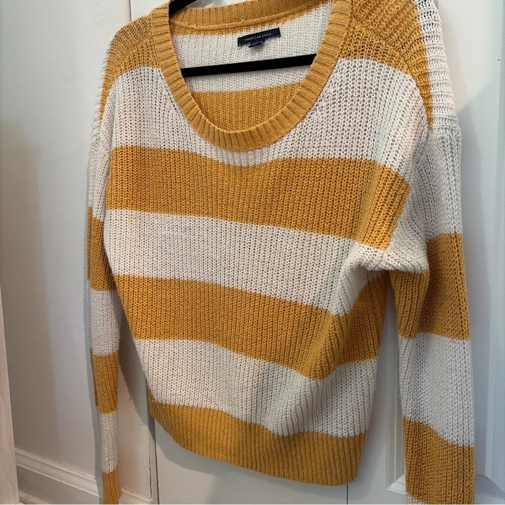 American Eagle Outfitters Mustard and White Striped Sweater - Picture 4 of 6